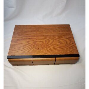 Vintage Cassette Tape Storage Case 42 Holder Cabinet 3 Drawer Faux Wood Grain